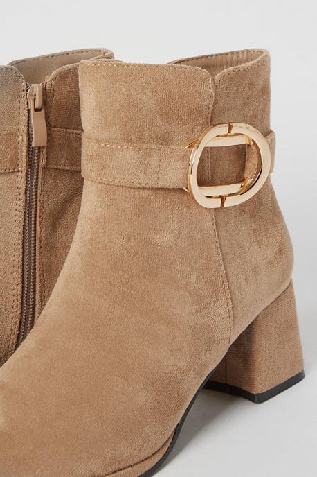 Amna Buckle Detail Low Block Heeled Ankle Boots