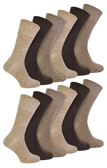 IOMI - 12 Pair Multipack Mens Diabetic Bamboo Socks | Extra Wide Seamless Socks with Non Elastic Gentle Grip Top - Brown - Image 1