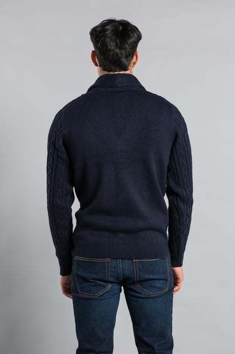 Dark Navy Shawl Neck Cable Knit Cardigan