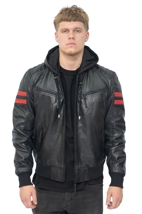 Chaqueta bomber retro de cuero para hombre con capucha - Skopje - Image 1