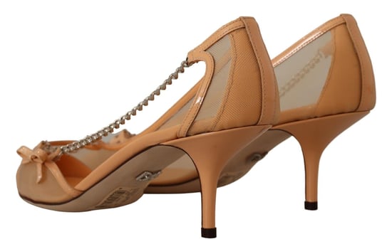 Zapatos de Tacón con Cadena de Cuero y Malla en Melocotón para Mujer de Dolce & Gabbana - Image 4
