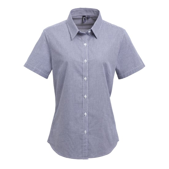 Premier Womens/Ladies Microcheck Short Sleeve Cotton Shirt (Navy/White) - Image 1