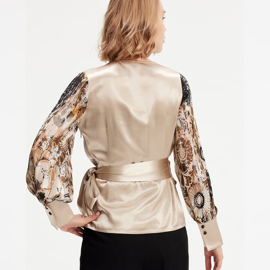 Cross heart top with floral print sleeves - Image 4