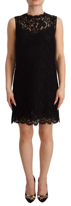 Vestido mini sin mangas de encaje floral negro para mujer de Dolce & Gabbana - Image 1