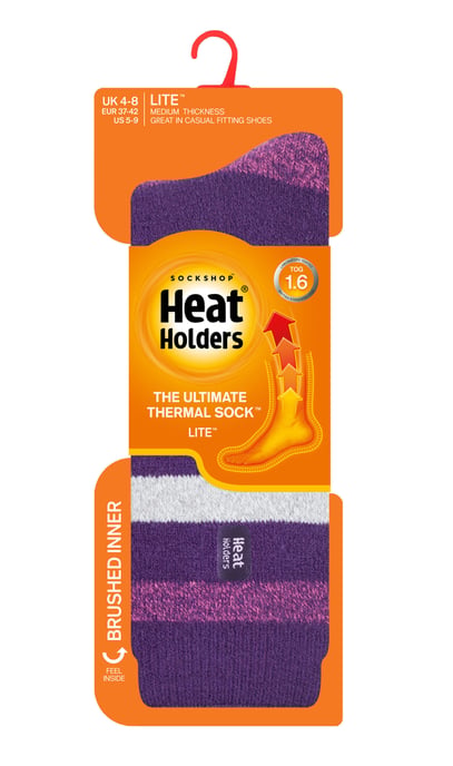 Heat Holders Lite - Calcetines Térmicos Aislantes para Mujer | Múltiples Diseños Incluyendo Rayas Argyle Corazones Estrellas | Calcetines Cálidos para Invierno - Rayas Moradas (Jazmín) - Image 2