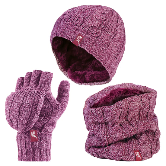 Heat Holders - Set de gorro térmico de invierno, calentador de cuello y guantes convertibles - Rosa - Image 1