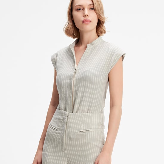 Bi-material striped shirt - Image 4