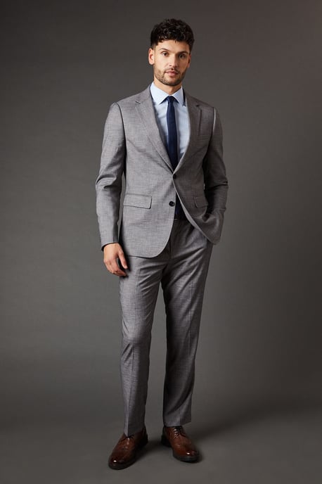 Mid Grey Sharkskin Slim Fit Suit Jacket - Image 4