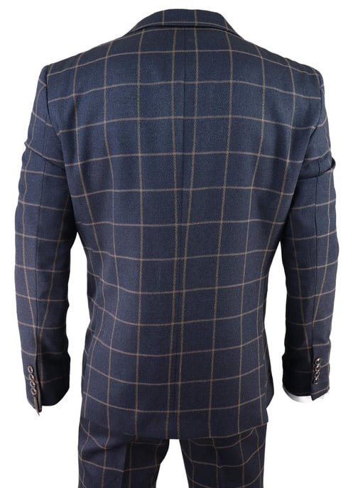 Traje de tweed de tres piezas a cuadros azul marino para hombre, Peaky Blinders, estilo Gatsby de los años 20, corte entallado - Image 6