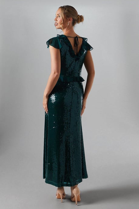 Sequin And Chiffon Flutter Sleeve Bridesmaids Midaxi Dress - Image 3