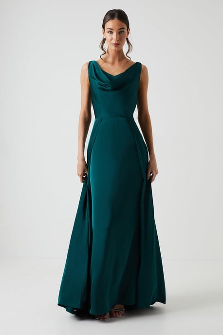 Cowl Neck A-line Satin Bridesmaids Dress - Image 1
