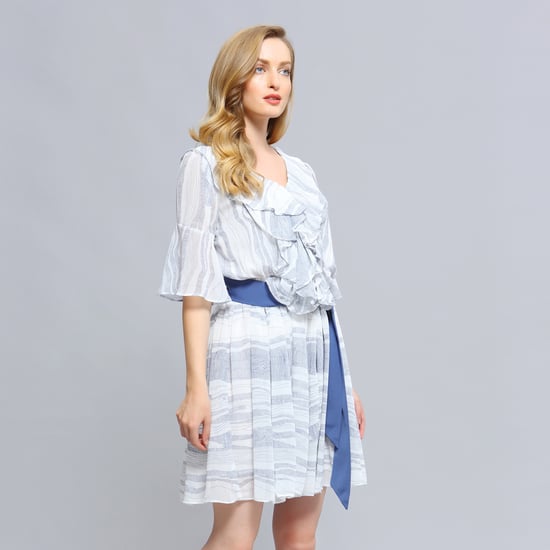 Linear wave print frill short dress - Image 2