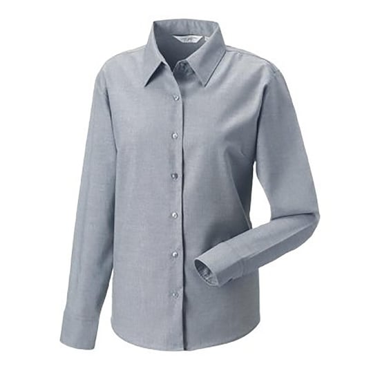 Russell Collection Ladies/Womens Long Sleeve Easy Care Oxford Shirt (Silver) - Image 3