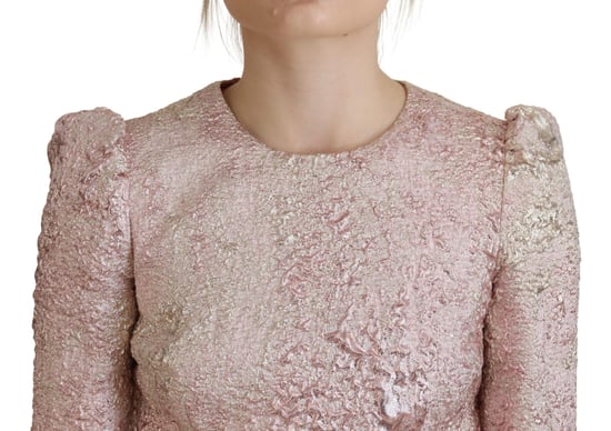 Vestido midi de mujer de manga 3/4 en jacquard rosa de Dolce & Gabbana - Image 4