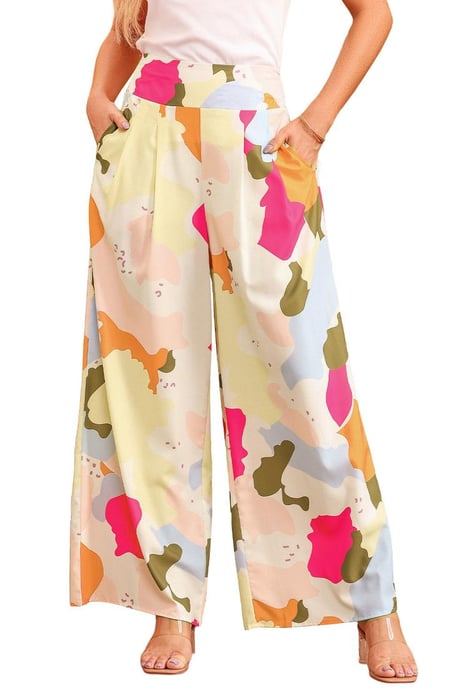 Pantalones de pierna ancha de estampado de paleta de colores para mujer en multicolor - Image 3