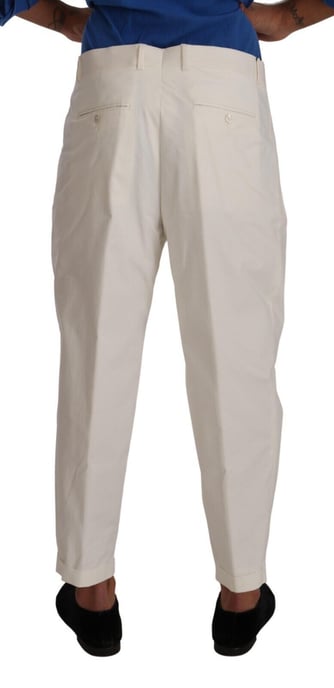 Pantalones de vestir de algodón blanco elástico de Dolce & Gabbana con detalles de logo - Image 3