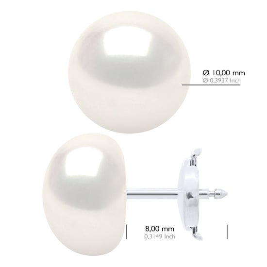 Earrings in Yellow Gold 375 and Real Cultured Freshwater Pearls Button 10-11 mm - Image 2