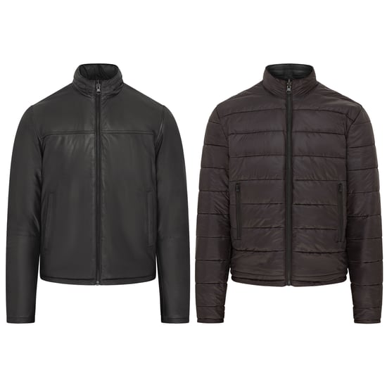 Mens Black Reversible Bomber Leather Jacket - Raufoss
