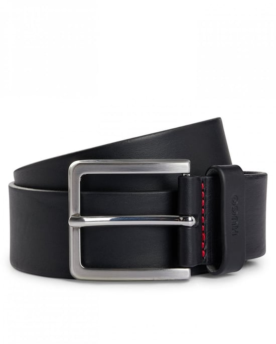 HUGO Gionios Mens Grainy Embossed-Leather Belt with Brushed Metal Hardware - Image 1