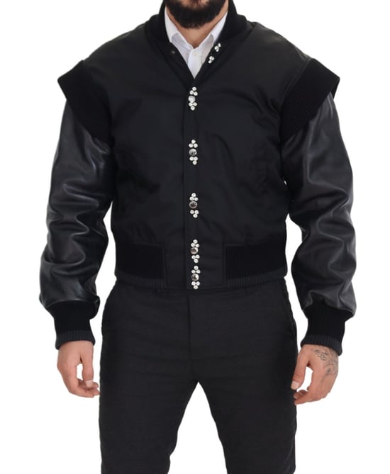 Chaqueta de Hombre con Botones de Cristales de Nylon Negro Dolce & Gabbana - Image 3