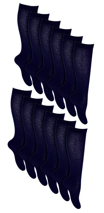 12 Pair Multipack Girls Knee High Socks | Calcetines escolares transpirables de algodón largo | Opción de color - Gris, Negro, Blanco, Azul - Azul - Image 1