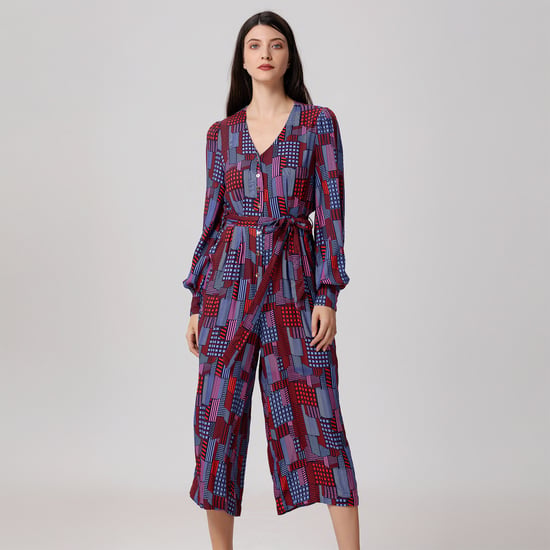 Graphic Print V Neckline Jumpsuit - Image 1