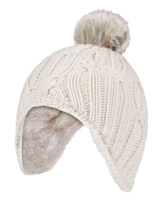 Heat Holders - Girls Cable Knitted Beanie Hat with Pom Pom Bobble for Winter | Gorro aislante térmico cálido - Buttercream - Image 1