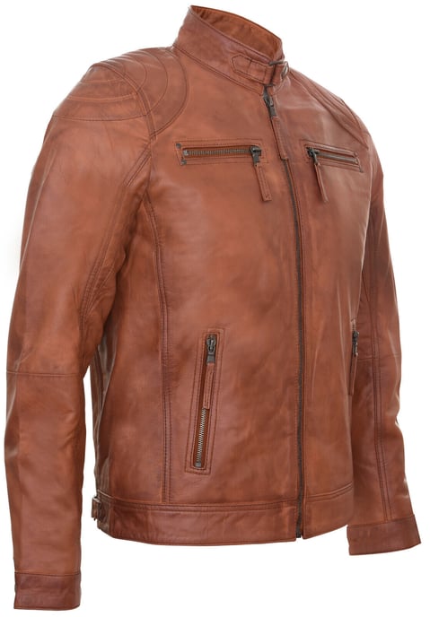 Leather biker racing jacket with zipper