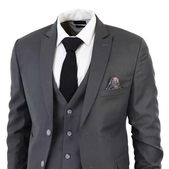Traje clásico liso de 3 piezas color carbón IM1 para hombre - Image 3