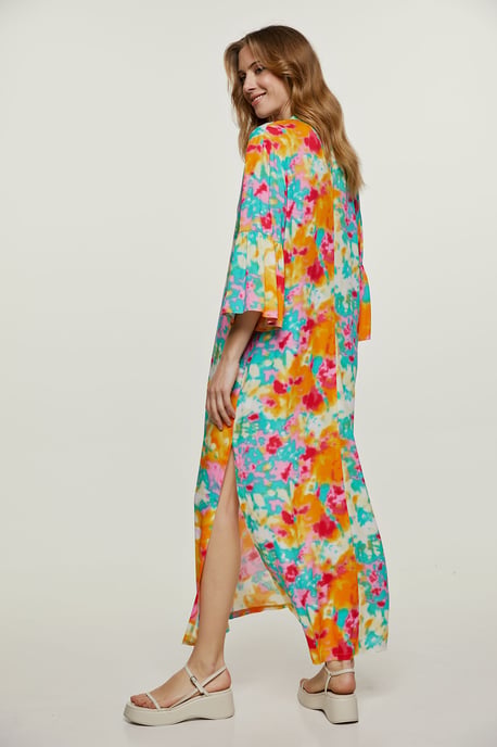 Abstract Floral Kaftan Style Dress Viscose