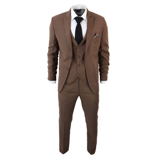 Traje clásico de 3 piezas IM1 para hombre, color marrón liso - Image 1