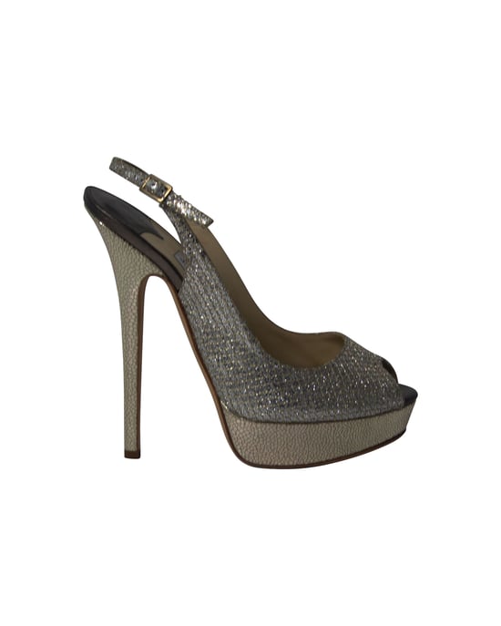 Jimmy Choo Vita Glitter Pumps in Champagne Leather - Image 1