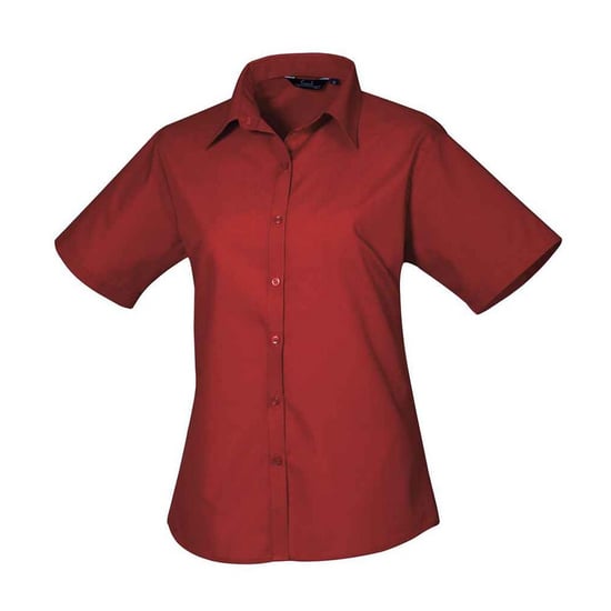 Premier Womens/Ladies Poplin Short-Sleeved Blouse (Burgundy) - Image 1