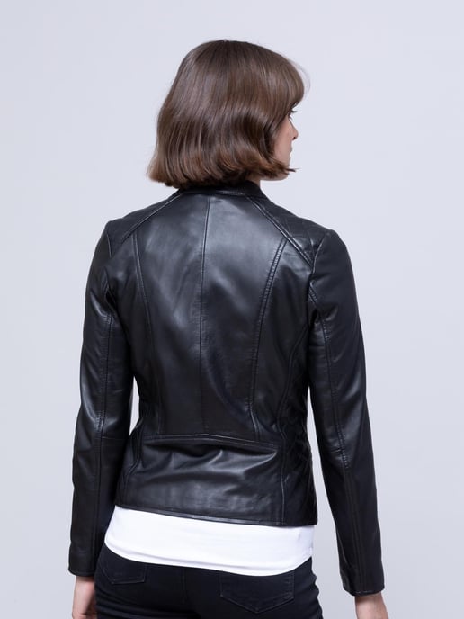 Penny Quilted Leather Biker Jacket in Black