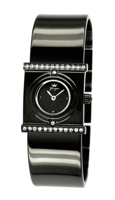 Yonger and Bresson Black Dial Black Leather Watch with Diamonds
