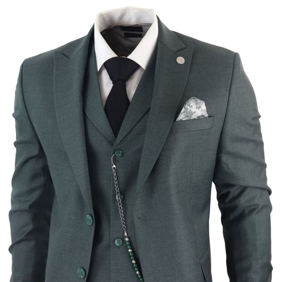 Traje clásico de tres piezas liso verde para hombre - Image 5