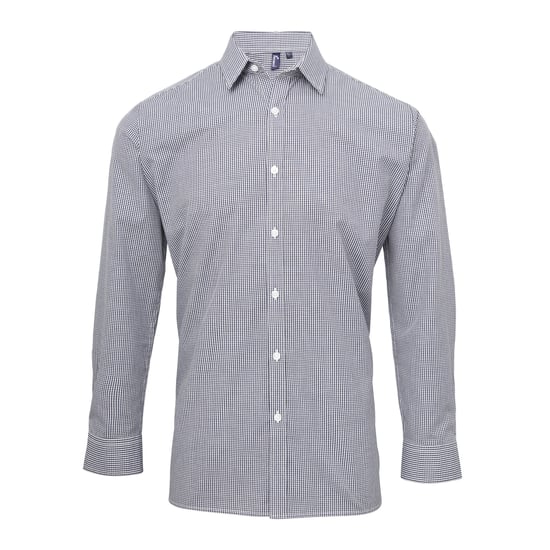 Premier Mens Microcheck Long Sleeve Shirt (Navy/White) - Image 1