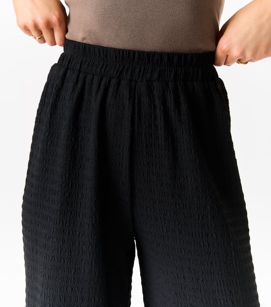Textured Elastic Waist Pull On Trousers