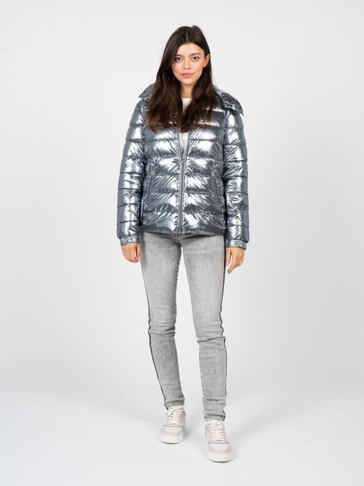 Guess Chaqueta Chaqueta de bombardero de mujer Plata - Image 2