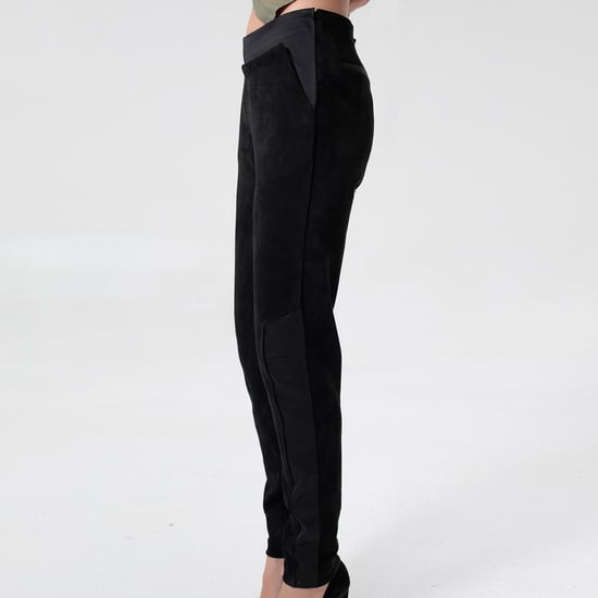 Straight suede and satin pants - Image 2