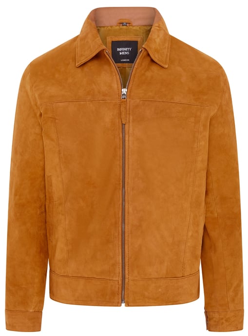 Mens Tan Retro Classic Suede Leather Harrington Biker Jacket - Bryne