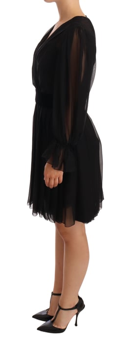 Vestido corto de seda elástica con pliegues de malla negra para mujer de Dolce & Gabbana - Image 2