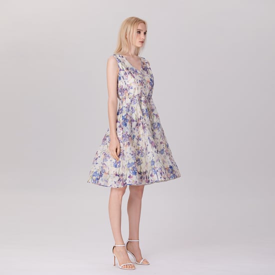 Flower Print Sleeveless Tea Organza Dress - Image 6