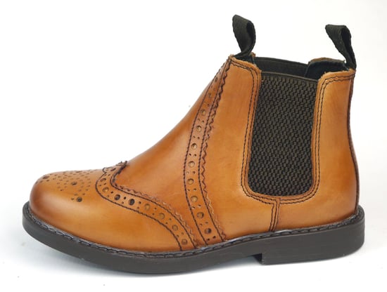 Frank James Cheltenham Leather Tan Brown Junior Brogue Chelsea Boots