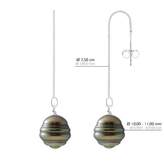 Hanging Earrings -2 Real Cultured Tahiti Pearls Circled 10-11 mm - Image 2