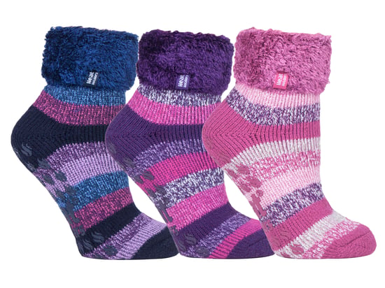 Womens Fluffy Slipper Bed Socks with Grips | Heat Holders | 3 Pair Multipack | Ladies Warm Fleece Lined Non Slip Socks | Winter Gifts for Her - Pack 5 - Image 1