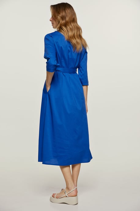 Vestido midi azul real con cinturón - Image 3