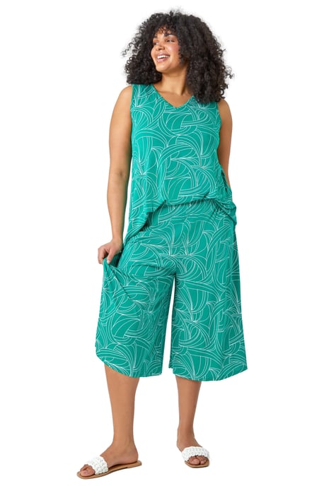 Curve Abstract Swirl Stretch Cropped Culottes