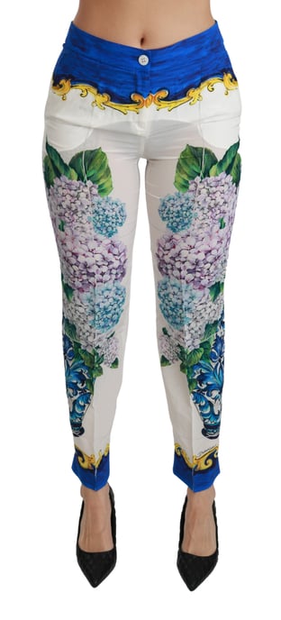Pantalones de Seda Blancos de Hortensia de Cintura Media de Dolce y Gabbana - Image 1