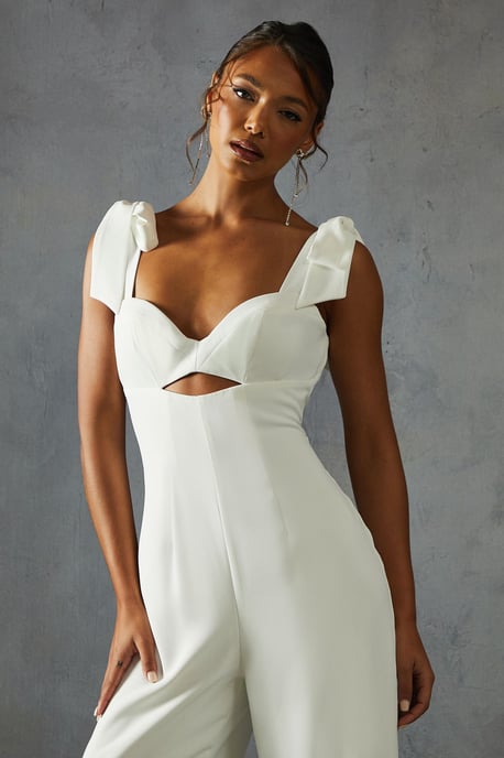 Bow Shoulder Wide Leg Jumpsuit